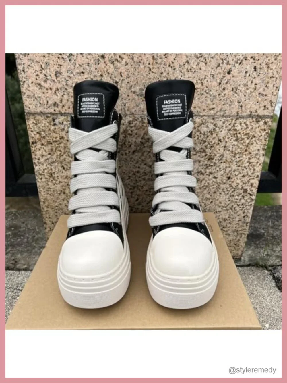 Unisex Flame Round Toe Platform Chunky Heels Sneakers Vegan PU Leather High Top
